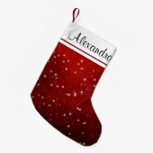 スパー赤と白クル雪片クリスマスモノグラム スモールクリスマスストッキング (正面 (吊り時))