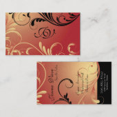 スパ及びサロンの名刺のモノグラムの黄色および赤 名刺 (正面/裏面)