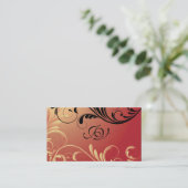 スパ及びサロンの名刺のモノグラムの黄色および赤 名刺 (スタンド正面)