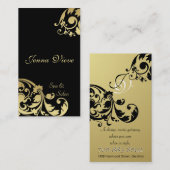 スパ及びサロンの名刺のモノグラムの黒及び金ゴールド 名刺 (正面/裏面)