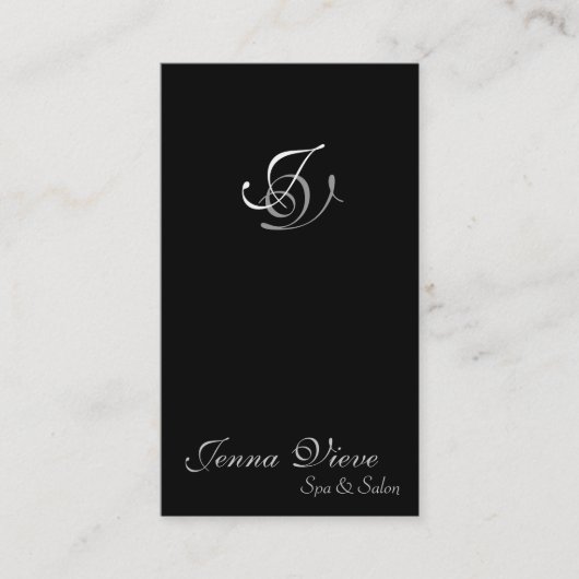 スパ及びサロンの名刺のモノグラムの黒及び銀 名刺 (正面)