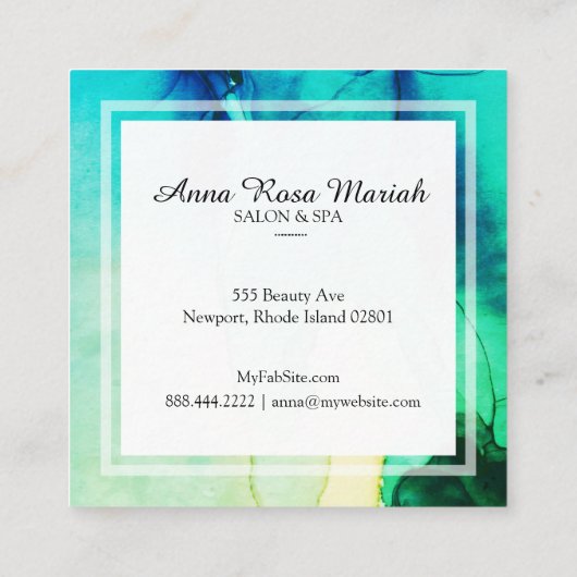 *~*スパ抽象芸術グ芸術的リーンターコイズシック スクエア名刺 (裏面)