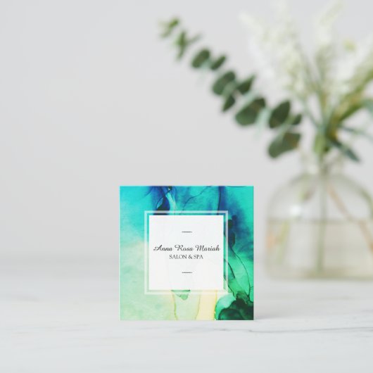*~*スパ抽象芸術グ芸術的リーンターコイズシック スクエア名刺 (スタンド正面)