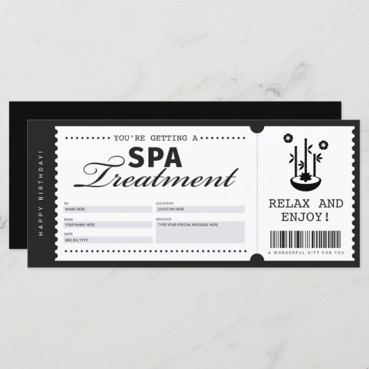 スパ日マッサージトリートメントギフト伝票証明書 (正面/裏面)