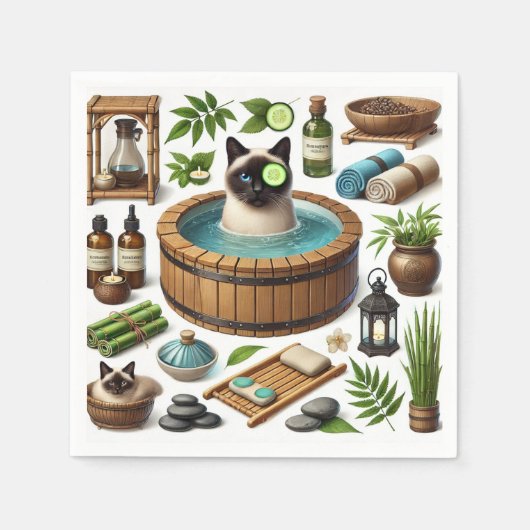 スパ猫をテーマにした猫好き用トリートメント スタンダードカクテルナプキン (正面)