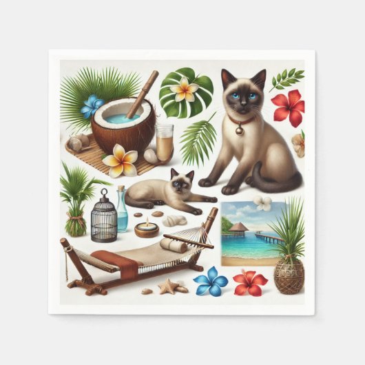 スパ猫をテーマにした猫好き用トリートメント スタンダードカクテルナプキン (正面)