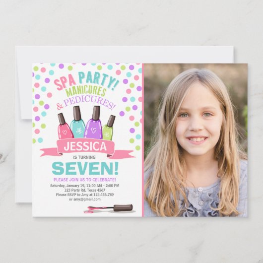 スパ誕生日の招待状マニキュアーズサロンピンク 招待状 (正面)