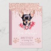 スパ誕生日エレガントドッググリッター 招待状 (正面/裏面)