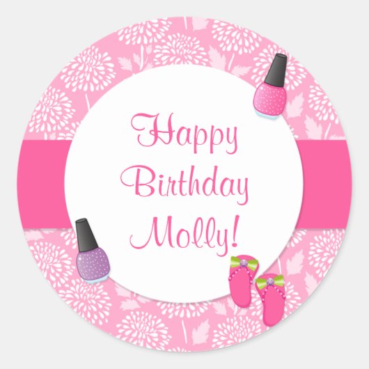 スパ誕生日パーティーの好意ステッカー ラウンドシール (正面)