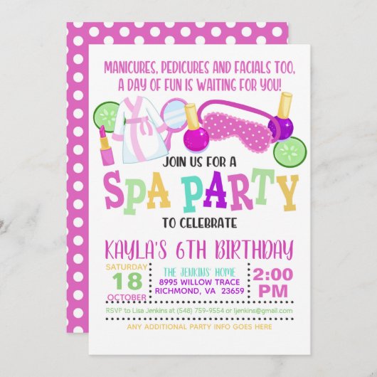 スパ誕生日パーティーへの招待 – WH 招待状 (正面/裏面)