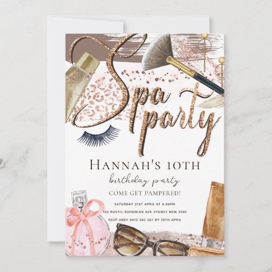 スパ誕生日ラグジュアリーサファリデザイン 招待状 (正面)