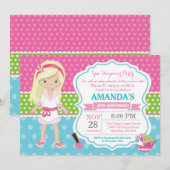 スパ スリープオーバー スランバー 誕生日パーティー 招待状 (正面/裏面)