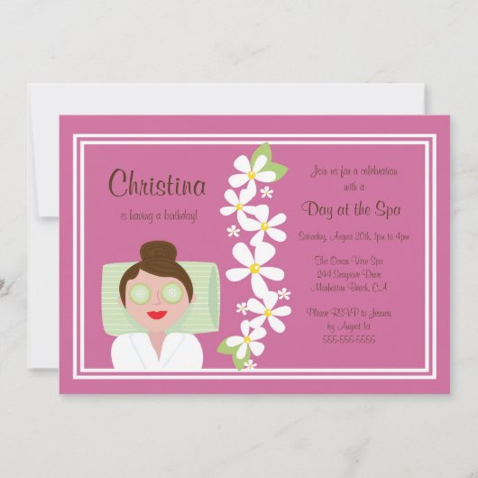 スパ·デイ·バースデー·パーティーの招待 招待状 (正面)