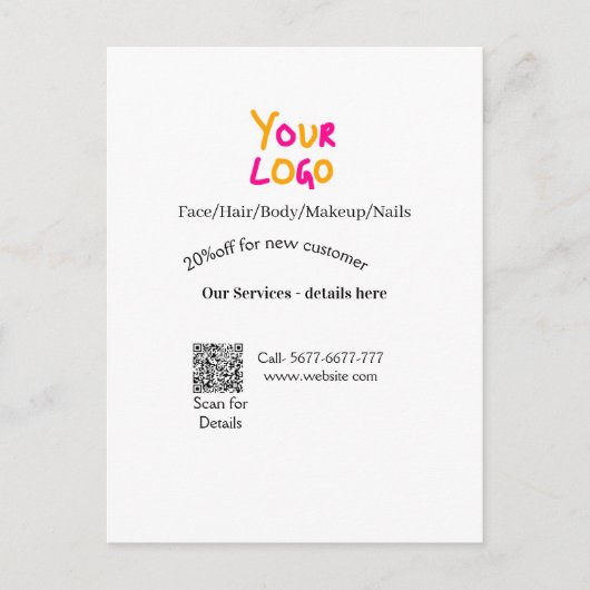 スパ・マッサージサロン割引オファーサービスのお問い合わせ ポストカード (正面)