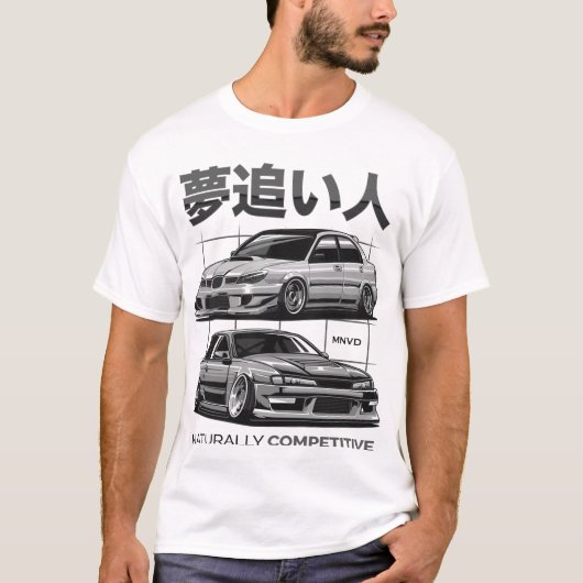 スビエvsシルビア車のカーイラストレーション tシャツ (正面)
