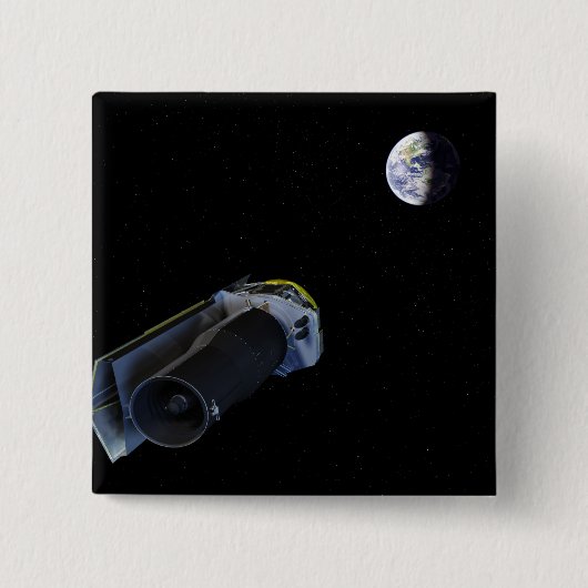 スピッツァーは高利得アンテナを指している 缶バッジ (正面)