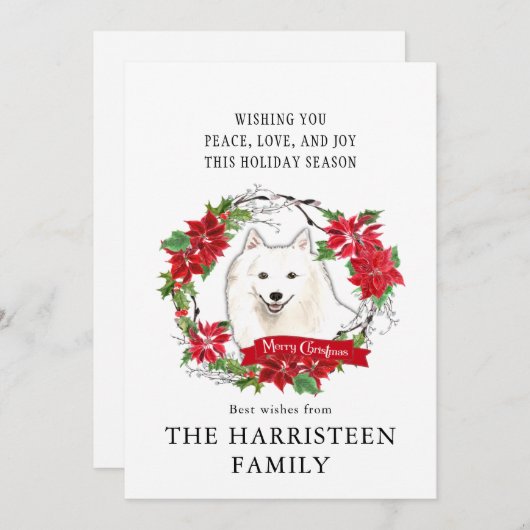 スピッツ日本のウォーターカラーポインセチア・クリスマス シーズンカード (正面/裏面)