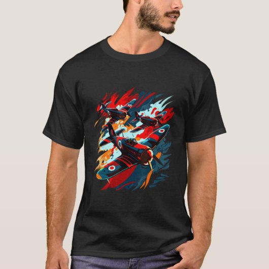 スピットファイア飛行機パイロットアビエーター軍隊ウォーバード Tシャツ (正面)