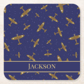 スピットファイア飛行機退職した退役軍人航空パイロット スクエアペーパーコースター (正面)