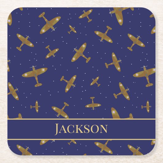 スピットファイア飛行機退職した退役軍人航空パイロット スクエアペーパーコースター (正面)