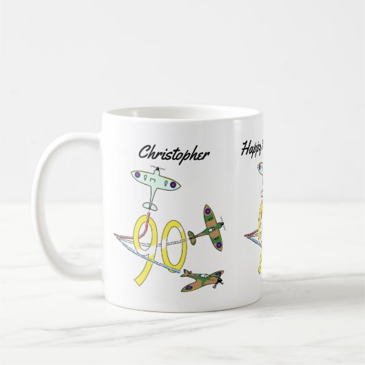 スピットファイア90歳の誕生日コーヒーマグ コーヒーマグカップ (左)
