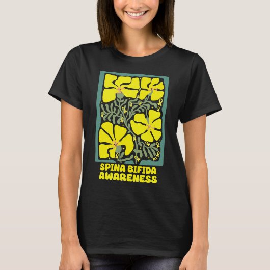 スピナビフィダ認識度ボホイエローフラワー Tシャツ (正面)