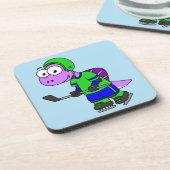 スピノサウルスのホッケー選手のイラストレーション。 コースター (左側)