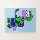 スピノサウルスのホッケー選手のイラストレーション。 ジグソーパズル (横)