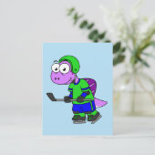 スピノサウルスのホッケー選手のイラストレーション。 ポストカード (スタンド正面)