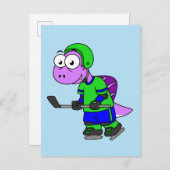 スピノサウルスのホッケー選手のイラストレーション。 ポストカード (正面/裏面)