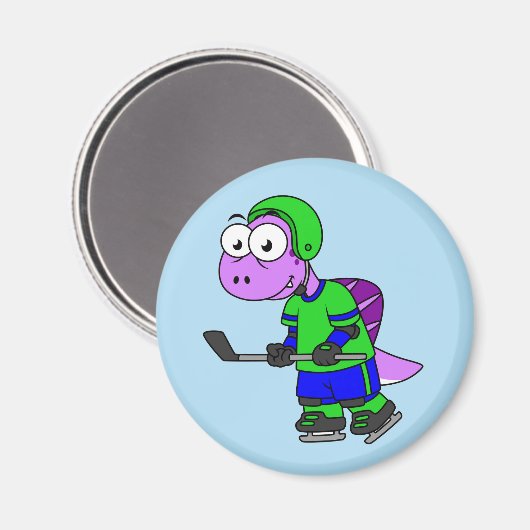 スピノサウルスのホッケー選手のイラストレーション。 マグネット (正面/裏面)