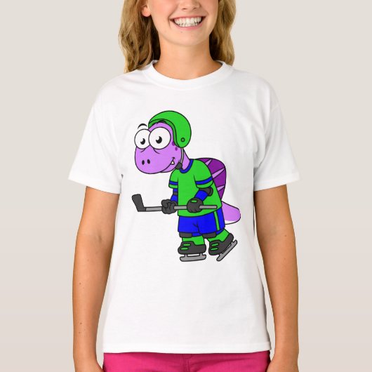 スピノサウルスのホッケー選手のイラストレーション。 Tシャツ (正面)