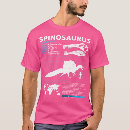 スピノサウルスファクトシート恐竜の事実 Tシャツ (正面)