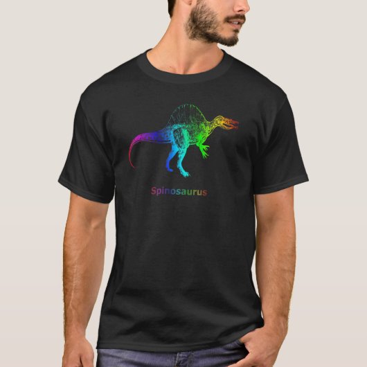 スピノサウルス恐竜のレインボースケルトン Tシャツ (正面)