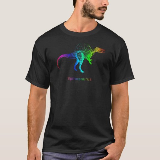 スピノサウルス恐竜のレインボースケルトン Tシャツ (正面)