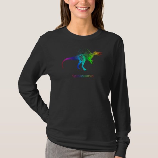 スピノサウルス恐竜のレインボースケルトン Tシャツ (正面)