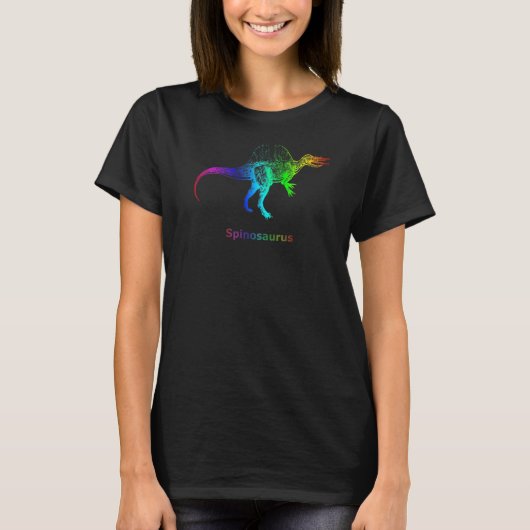 スピノサウルス恐竜のレインボースケルトン Tシャツ (正面)