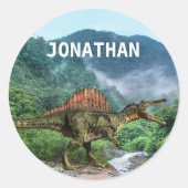 スピノサウルス恐竜モノグラム名 ラウンドシール (正面)