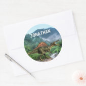 スピノサウルス恐竜モノグラム名 ラウンドシール (封筒)