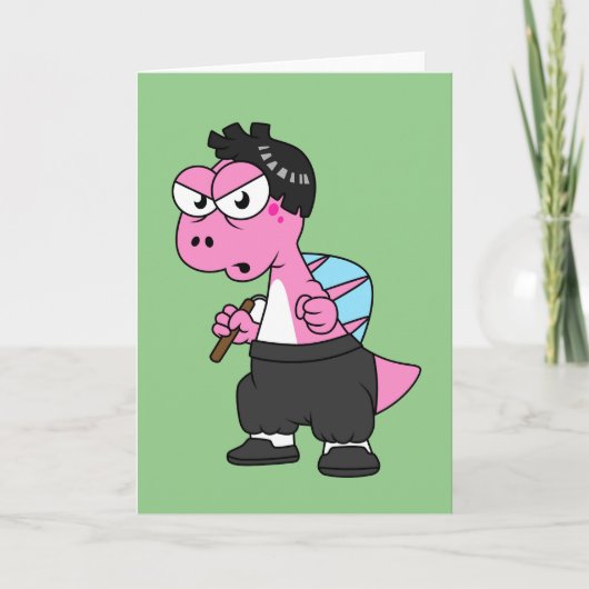 スピノサウルス・ブルース・リーのイラストレーション。 カード (正面)