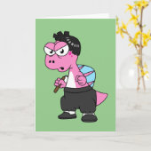 スピノサウルス・ブルース・リーのイラストレーション。 カード (黄色い花)