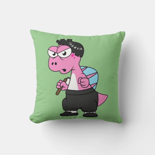 スピノサウルス・ブルース・リーのイラストレーション。 クッション (正面)