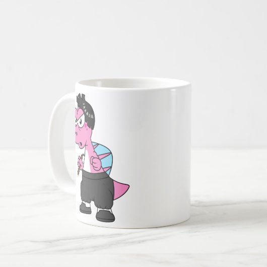 スピノサウルス・ブルース・リーのイラストレーション。 コーヒーマグカップ (正面左)