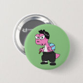 スピノサウルス・ブルース・リーのイラストレーション。 缶バッジ (正面&裏面)