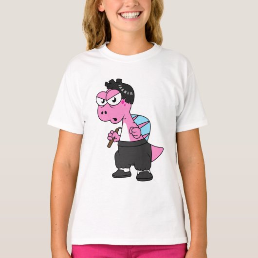 スピノサウルス・ブルース・リーのイラストレーション。 Tシャツ (正面)