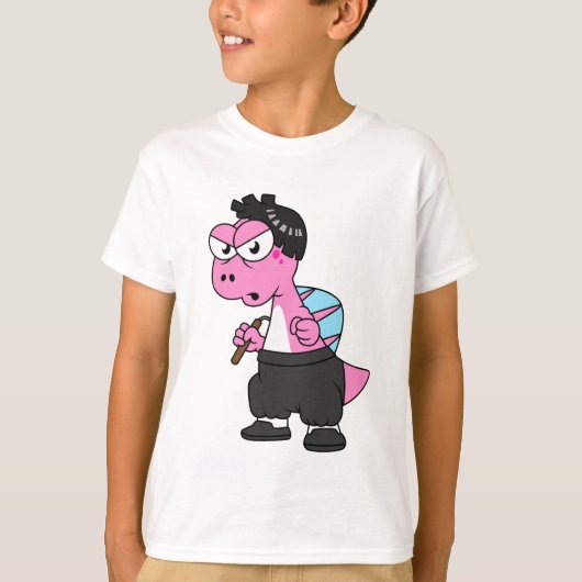 スピノサウルス・ブルース・リーのイラストレーション。 Tシャツ (正面)