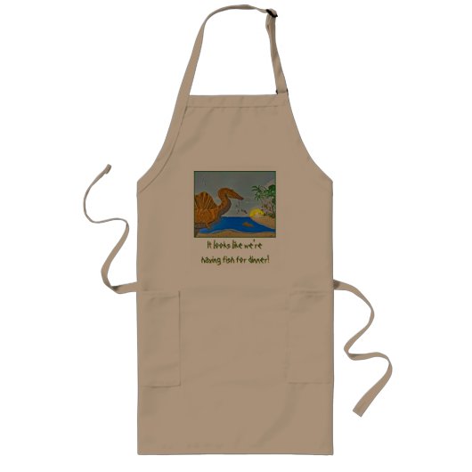 スピノサウルス 夕食は魚 apron 恐竜シェフ ロングエプロン (正面)