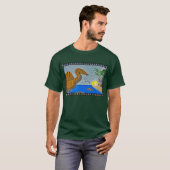 スピノサウルス 海洋の森 緑のメンズTシャツ 恐竜 Tシャツ (正面フル)