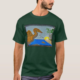 スピノサウルス 海洋の森 緑のメンズTシャツ 恐竜 Tシャツ