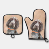 スピノン絵を描イタリアーノの茶色のローアンかわいい犬の芸術 鍋つかみ&鍋敷きセット (正面)